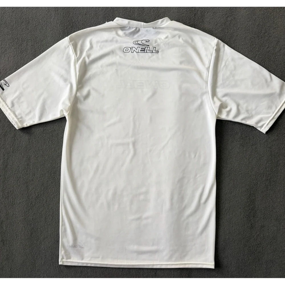ONeill Mens White Short Sleeve Rash Guard 50+ UV Protection Swim Shirt M - EUC